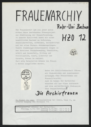 Flugblätter "Frauenarchiv an der Ruhr-Uni Bochum"