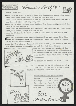 Sammlung Dokumente des Frauenarchivs an der Ruhr-Universität Bochum aus den Gründungsjahren der Frauenarchivgruppe 1978-1982