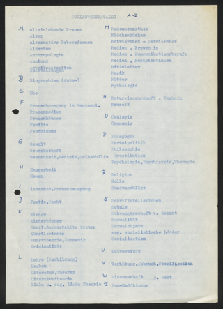 Schlagwortkatalog und Überlegungen zur Bibliothekssystematik des Frauenarchivs an der Ruhr-Universität Bochum ca. 1978/1979