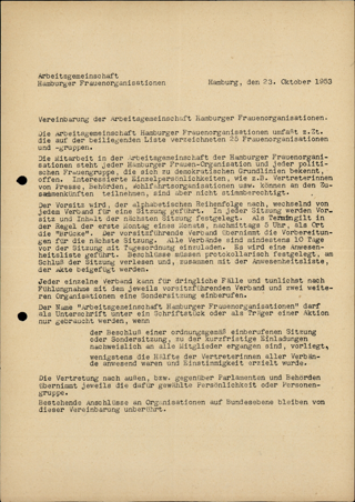 Vereinbarung der Arbeitsgemeinschaft Hamburger Frauenorganisationen