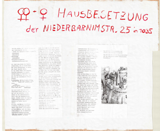 Lesben- und Frauen [als Lesben bzw. Frauenzeichen] Hausbesetzung Niederbarnimstr. 25, 1035 Berlin