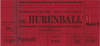 Eintrittskarte zum Hurenball am 6.2.1988