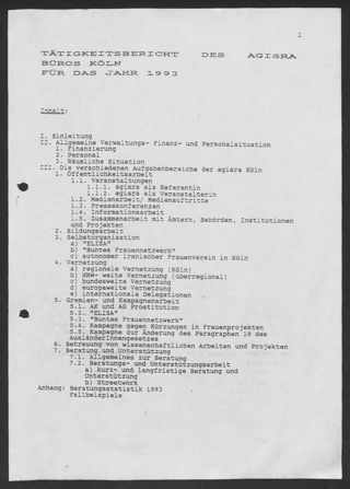 Tätigkeitsbericht des agisra Büros Köln für das Jahr 1993