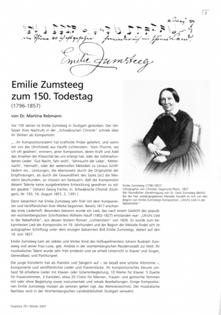 Emilie Zumsteeg zum 150. Todestag (1796-1857)