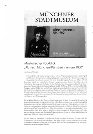 Musikalischer Rückblick "Ab nach München! Künstlerinnen um 1900"