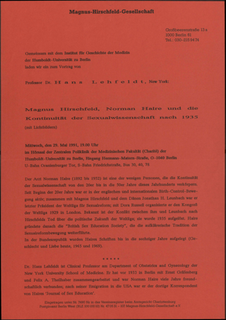 Magnus Hirschfeld, Norman Haire und die Kontinuität der Sexualwissenschaften nach 1935