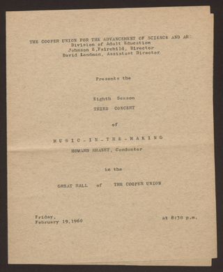 Programmheft: Music in the making, 19. Februar 1960