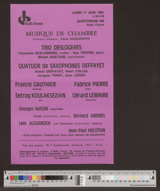 Flyer: Musique De Chambre, 1. Juni 1981