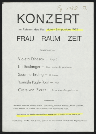 Konzert im Rahmen des Karl Hofer-Symposions 1982