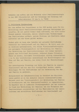 Gedanken zum Aufbau und zur Methodik einer Familiensoziologie in der DDR (überarbeitet auf der Grundlage der Beratung des Arbeitskreises II vom 9.4.1965)