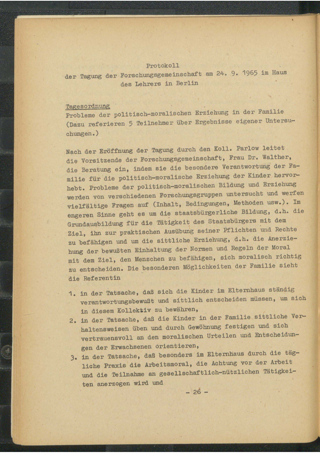 Protokoll der Tagung der Forschungsgemeinschaft am 24.9.1965 im Haus des Lehrers in Berlin