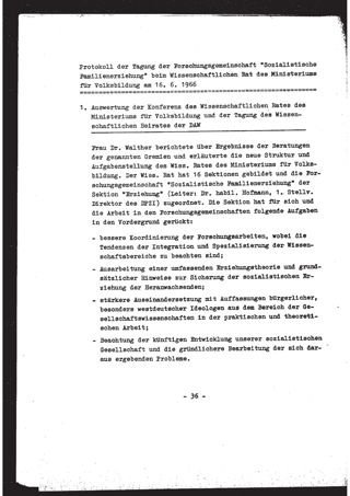 Protokoll der Tagung der Forschungsgemeinschaft "Sozialistische Familienerziehung" beim Wissenschaftlichen Rat des Ministeriums für Volksbildung am 16.6.1966