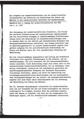 Beschluß der 3. Tagung des Landwirtschaftsrates der DDR vom 2. September 1966 : die Aufgaben der Landwirtschaftsräte und der Landwirtschaftswissenschaften zur Förderung und Entwicklung der Frauen und Mädchen in den sozialistischen Betrieben der Landwirtschaft
