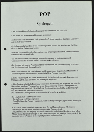 "Spielregeln" des Plenum Ostberliner Frauenprojekte, 27. April 1993
