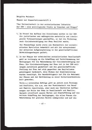 Zur Teilzeitarbeit in der sozialistischen Industrie der DDR : eine soziologische Studie zu Ursachen und Folgen ; Thesen zur Dissertation A