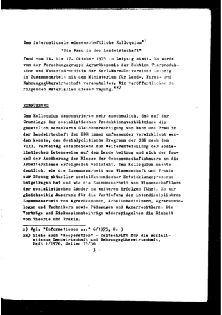 Internationales wissenschaftliches Kolloquium "Die Frau in der Landwirtschaft", 14.-17.10.1975 in Leipzig