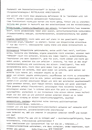 Protokoll der Mittelklasse-Arbeitsgruppe im Rahmen des Lesbischen Separatistinnentreffens in  Bochum 03.09.1989