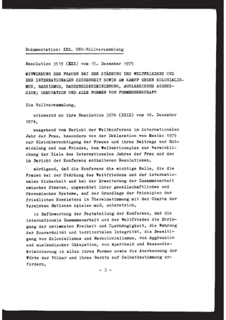 Dokumentation der XXX. UNO-Vollversammlung : Resolution 3519, 3520, 3521 vom 15.12.1975