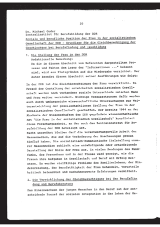 Soziale und berufliche Position der Frau in der sozialistischen Gesellschaft der DDR - Grundlage für die Gleichberechtigung der Geschlechter bei Berufsfindung und -ausbildung