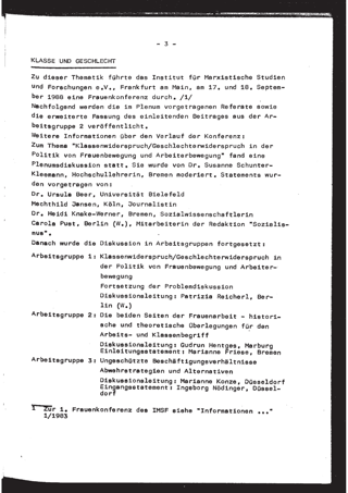 Klasse und Geschlecht : Vorbemerkungen ; Referate der Frauenkonferenz am Institut für Marxistische Studien und Forschungen in Frankfurt am Main, 17./18.9.1988