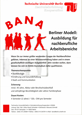 BANA Berliner Modell: Ausbildung für nachberufliche Arbeitsbereiche