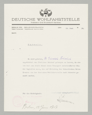 Ausweis der Deutschen Wohlfahrtstelle von 1919