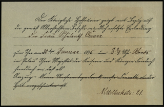 Einladung der Kaiserin an Minna Cauer für den 30. Januar 1895 um 8:45 Uhr
