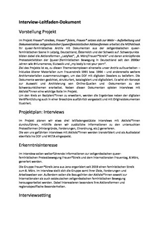 Leitfadendokument Interview Frauen*Streik Jena