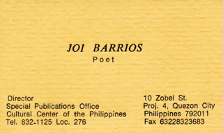 Visitenkarte der philippinischen Schriftstellerin und Friedensaktivistin