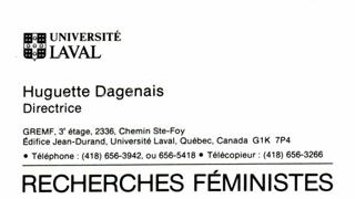 Visitenkarte Huguette Dagenais, Universität Laval, Quebec