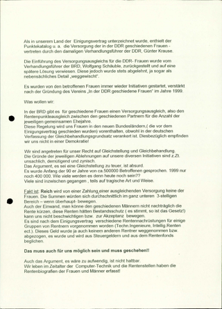 Flugblatt: Argumentation der in der DDR geschiedenen Frauen