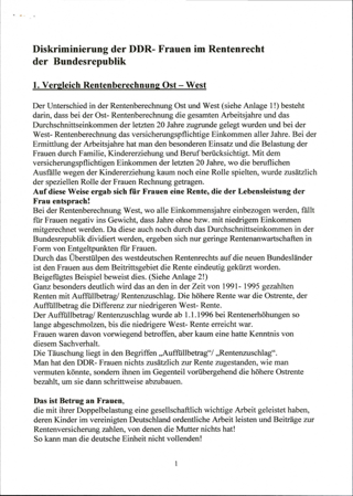 Flugblatt: Diskriminierung der DDR-Frauen im Rentenrecht