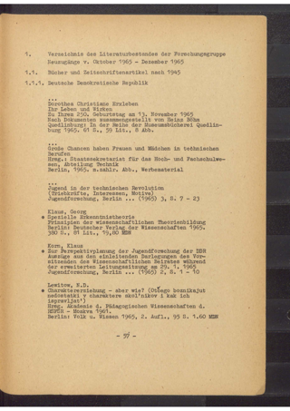 Verzeichnis des Literaturbestandes der Forschungsgruppe : Neuzugänge von Oktober bis Dezember 1965 und Tagungen der Arbeitsgruppen im November/Dezember 1965