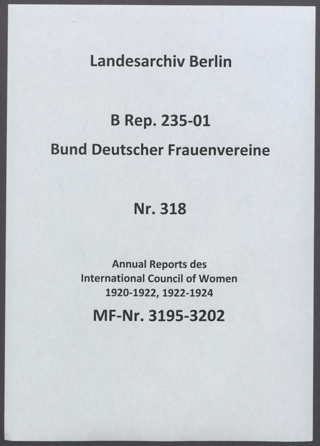 Annual Reports des International Council of Women 1920-1922, 1922-1924
