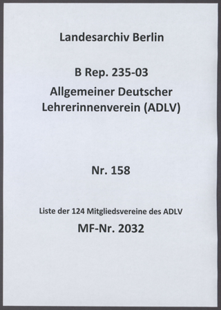 Ms Liste der 124 Mitgliedsvereine des ADLV, mit Namen und Adresse der Vorsitzenden und hs Korrekturen und Ergänzungen