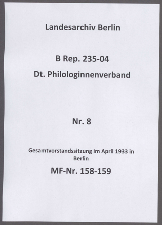 Gesamtvorstandssitzung im April 1933 in Berlin 