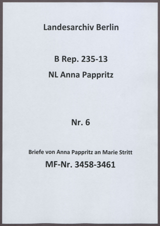 Briefe von Anna Pappritz an Marie Stritt
