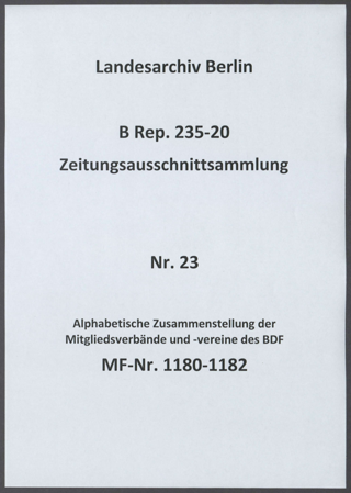 Alphabetische Zusammenstellung der Mitgliedsverbände und -vereine des BDF