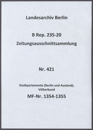 Stadtparlamente (Berlin und Ausland); Völkerbund