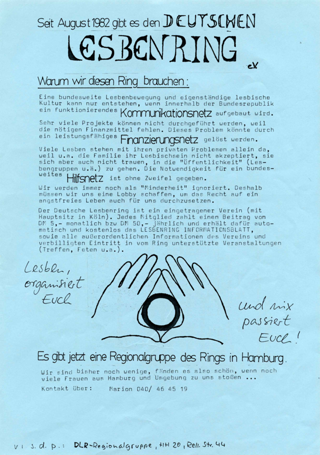 Seit August 1982 gibt es den _Deutschen Lesbenring e.V.