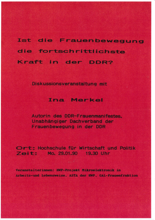 Veranstaltungsflyer Ina Merkel Januar 1990 RHG